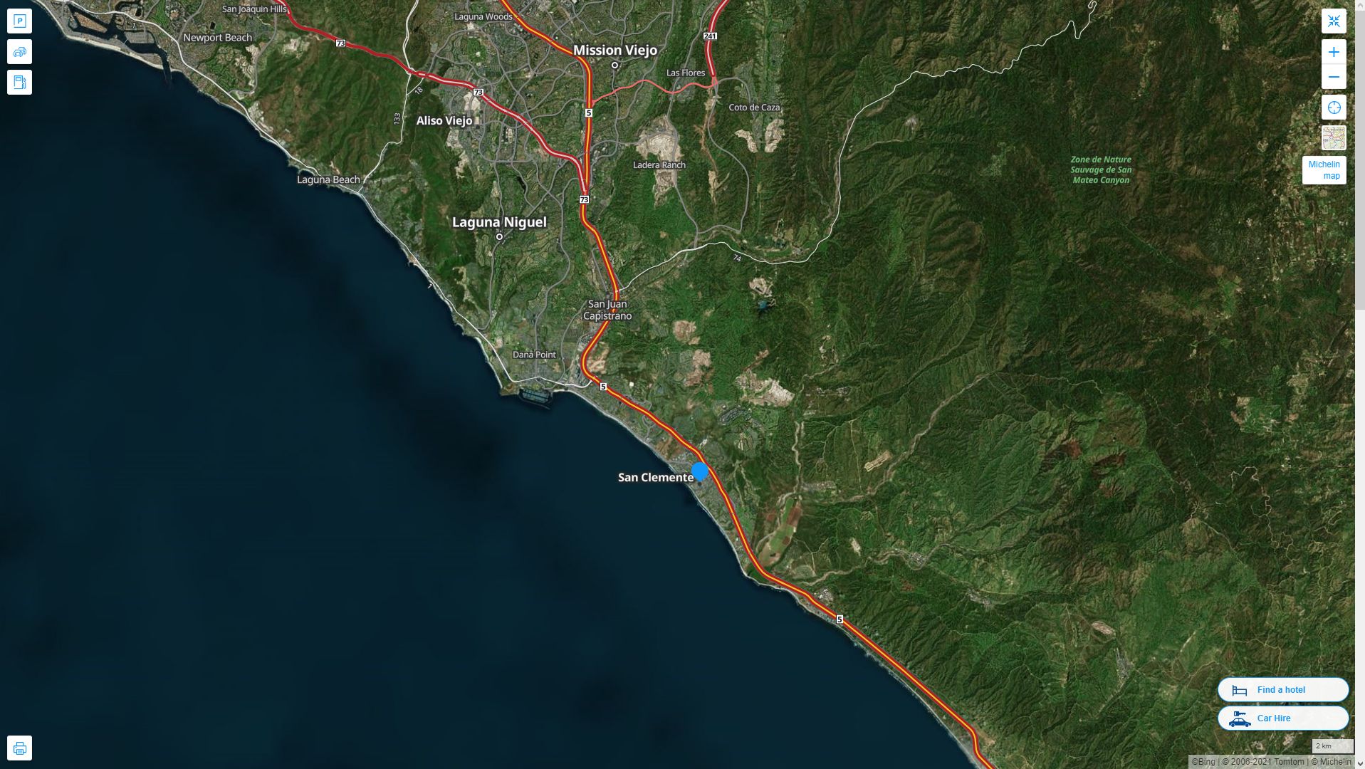 San Clemente California Highway and Road Map with Satellite View